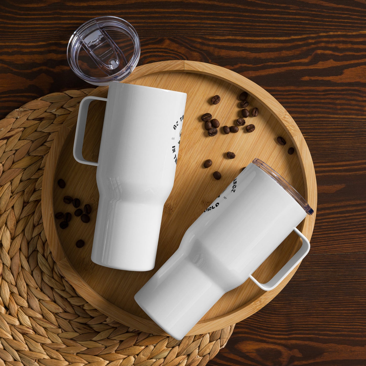 Be The Change - Hot/Cold Travel Mug with a Handle (fits in car cupholder!)